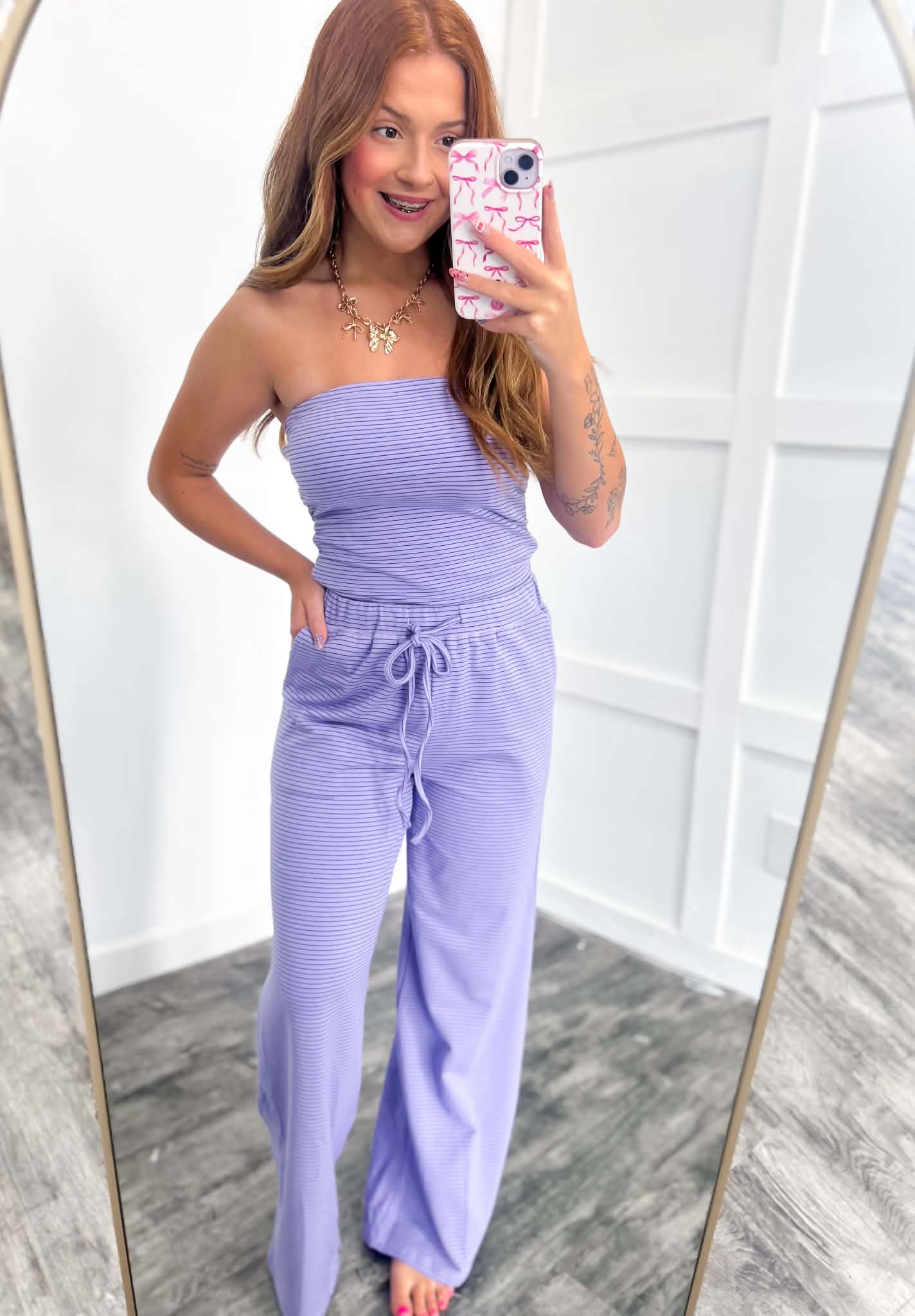 Violet & Navy Striped Tube Top Set