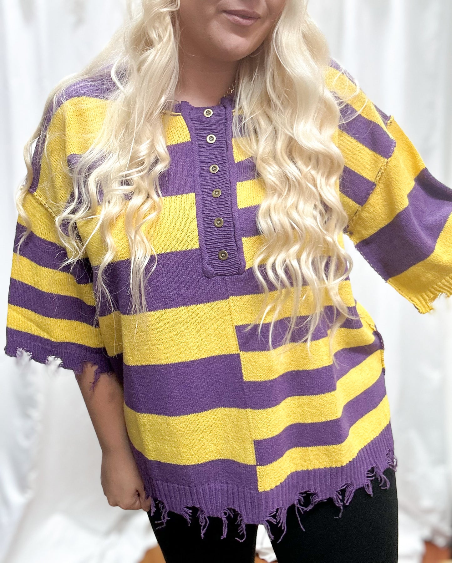 Purple Color block Distressed Top