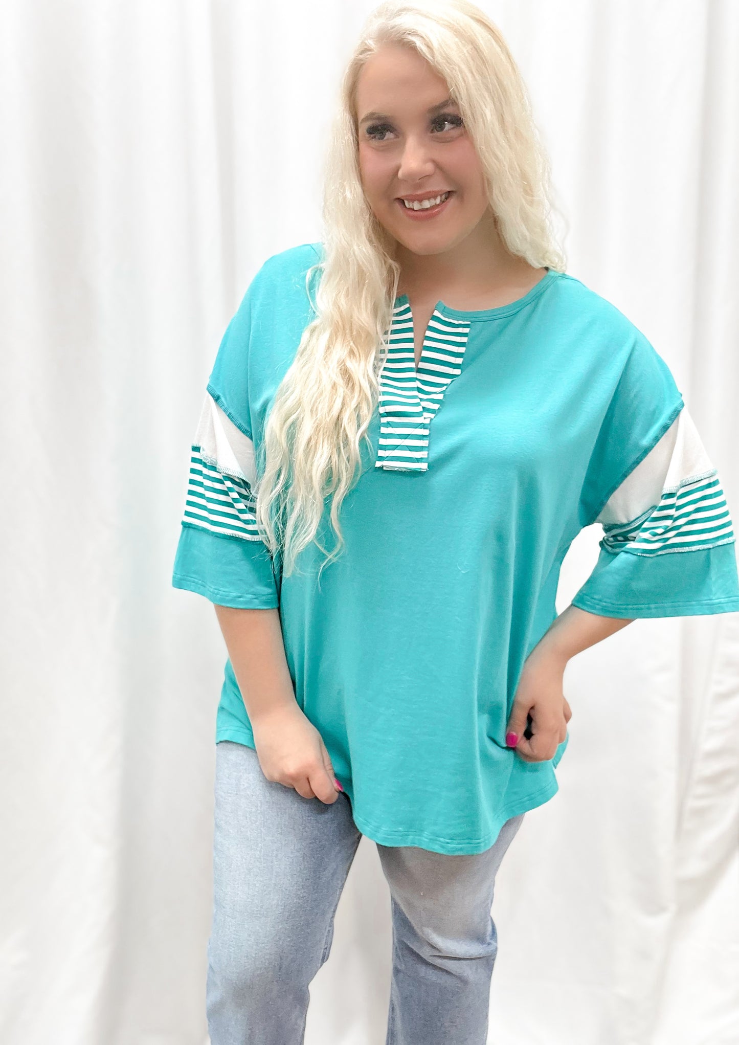Teal Oversized Colorblock Top
