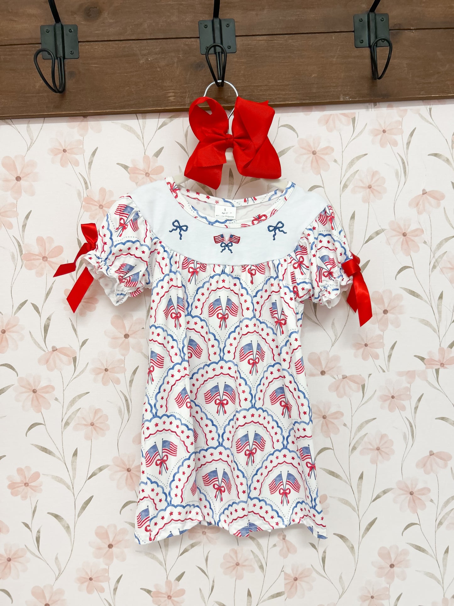 Coquette Flag Embroidered Smocked Dress