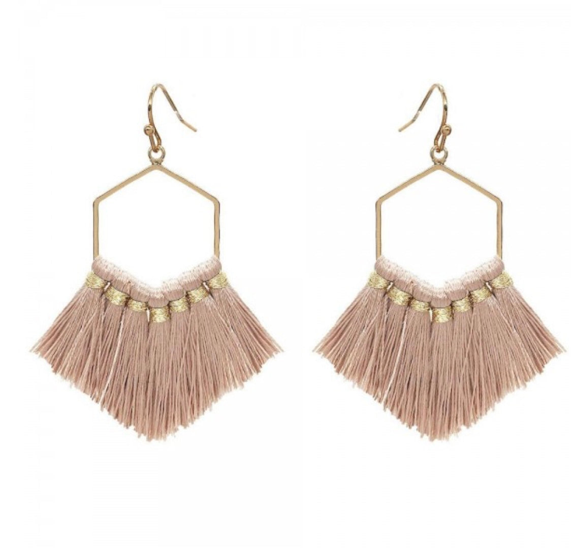 Taupe Arch Tassle Earrings