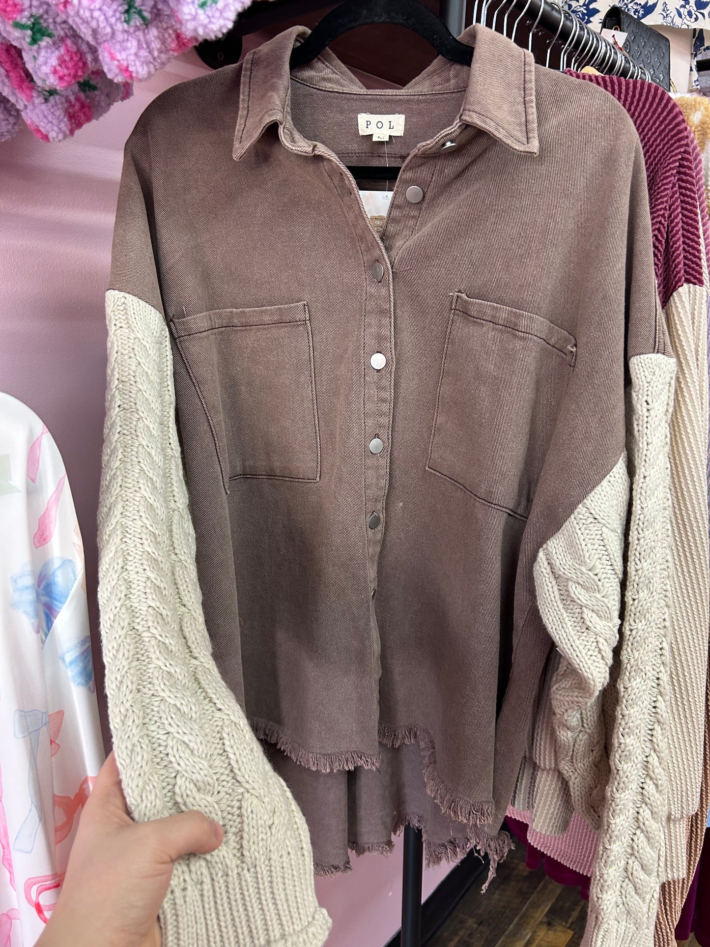 Chocolate Sweater Sleeve Denim Jacket