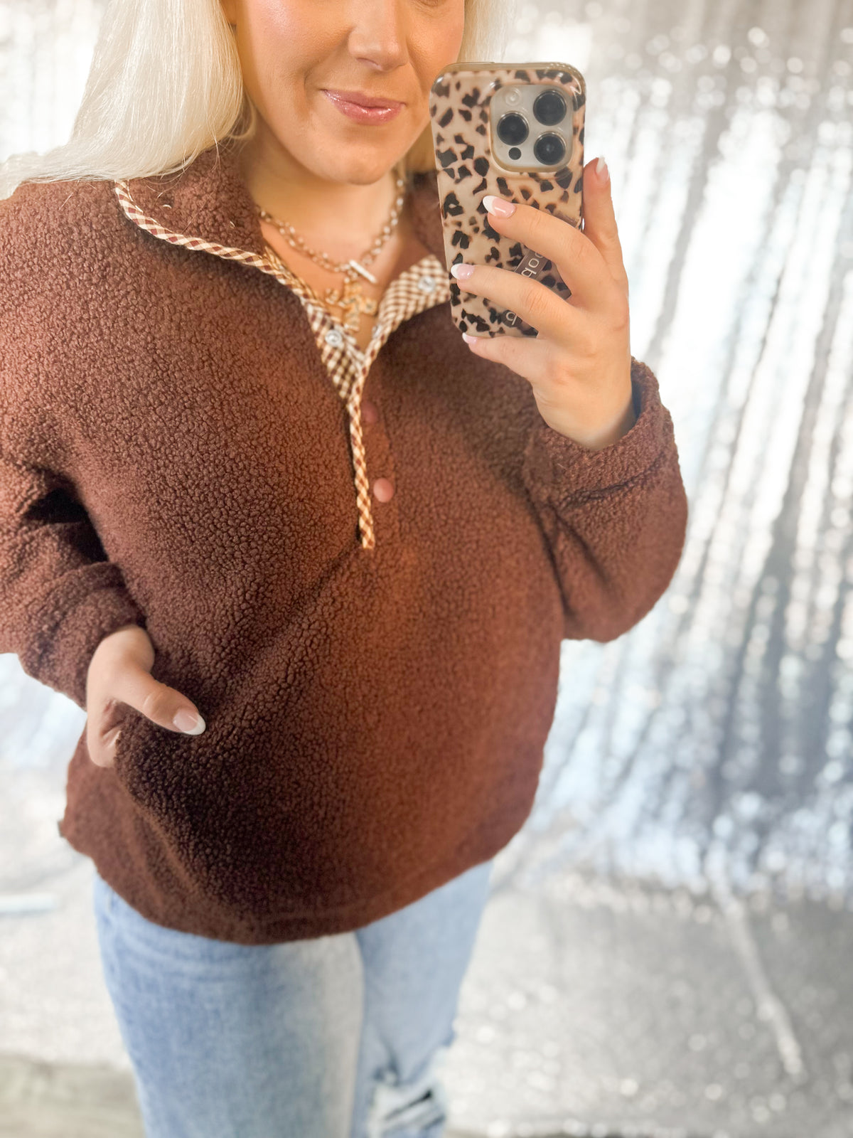 Teddy Bear Gingham Button Sherpa