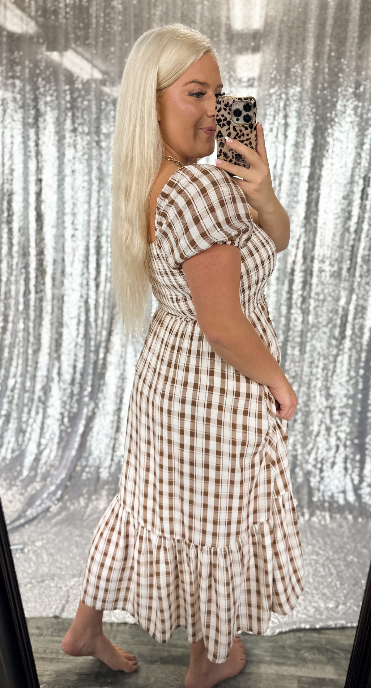 Fall Plaid Smocked Maxi Dress
