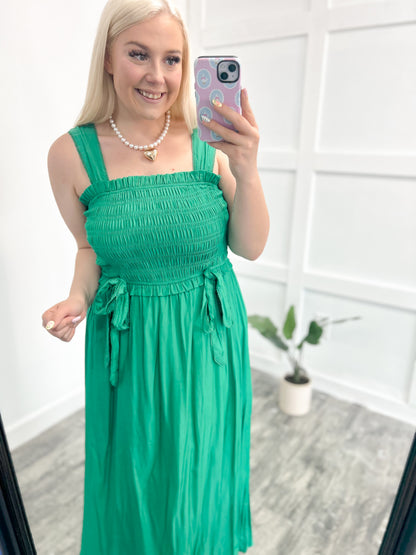 Kelly Green Smocked Maxi