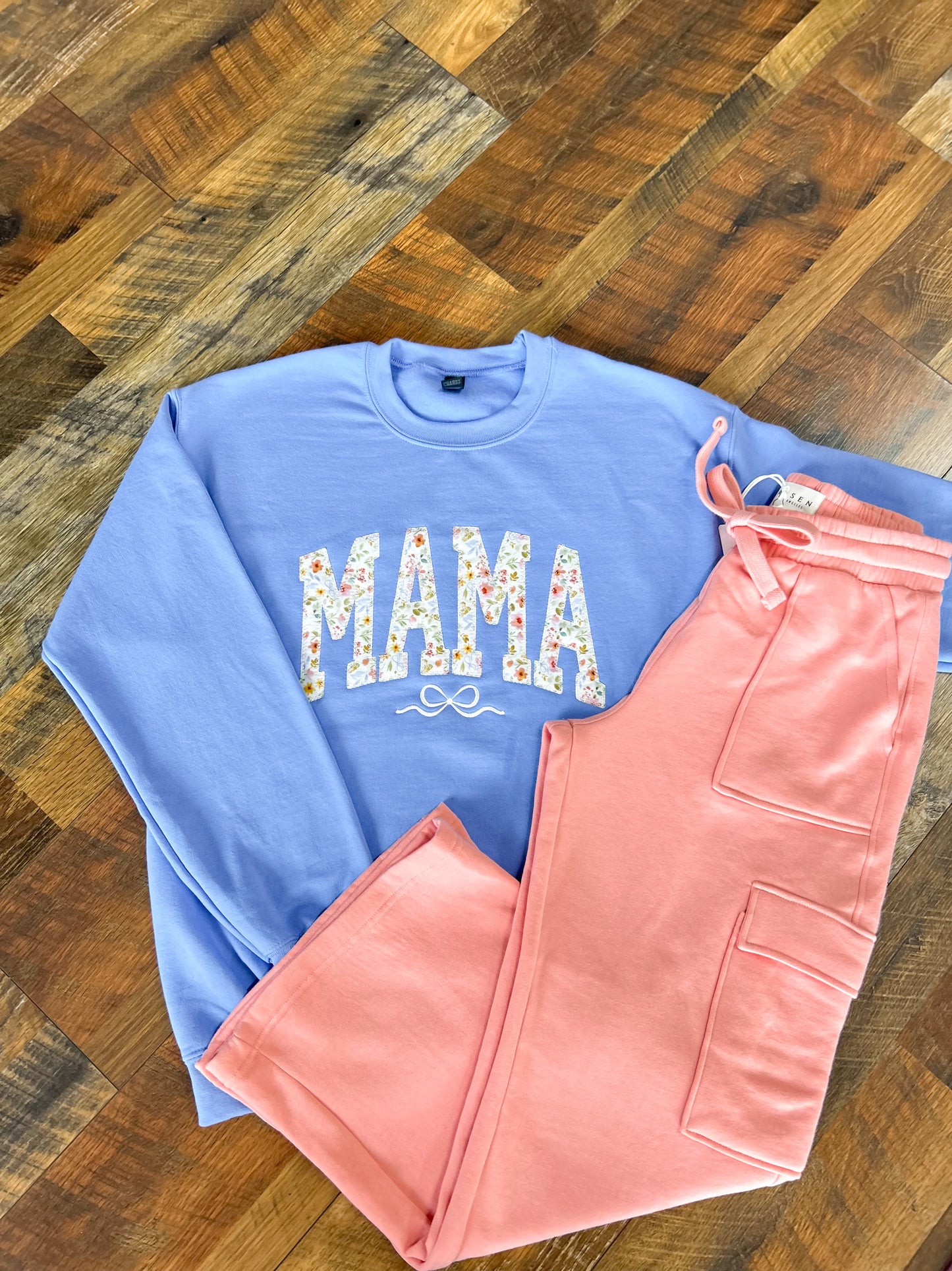 Blue Mama Floral Coquette Appliqué Sweatshirt