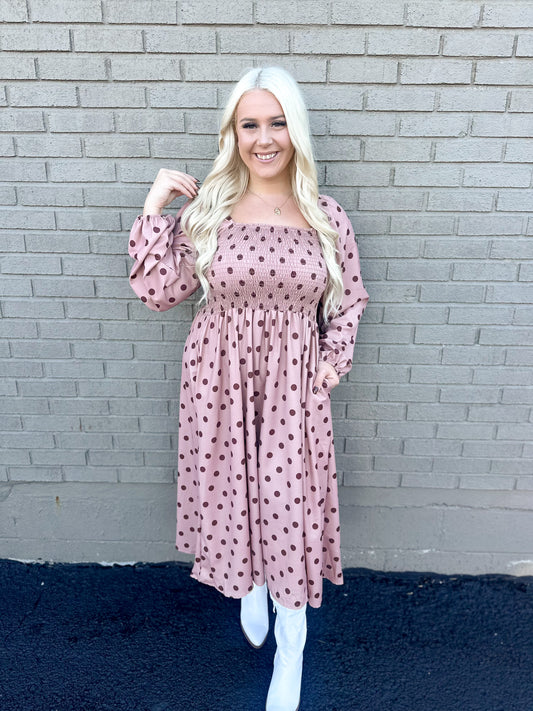 Mocha Polka Dot Maxi Dress