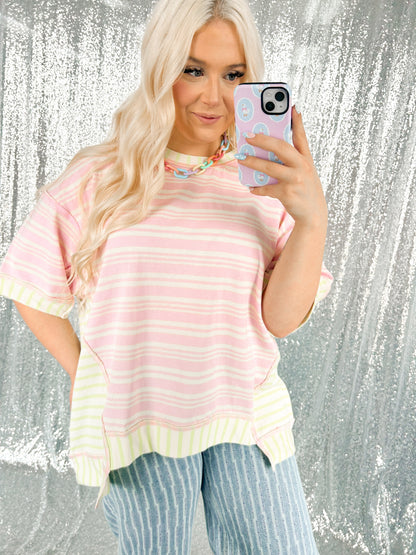 Pink & Lime Striped Oversized Top