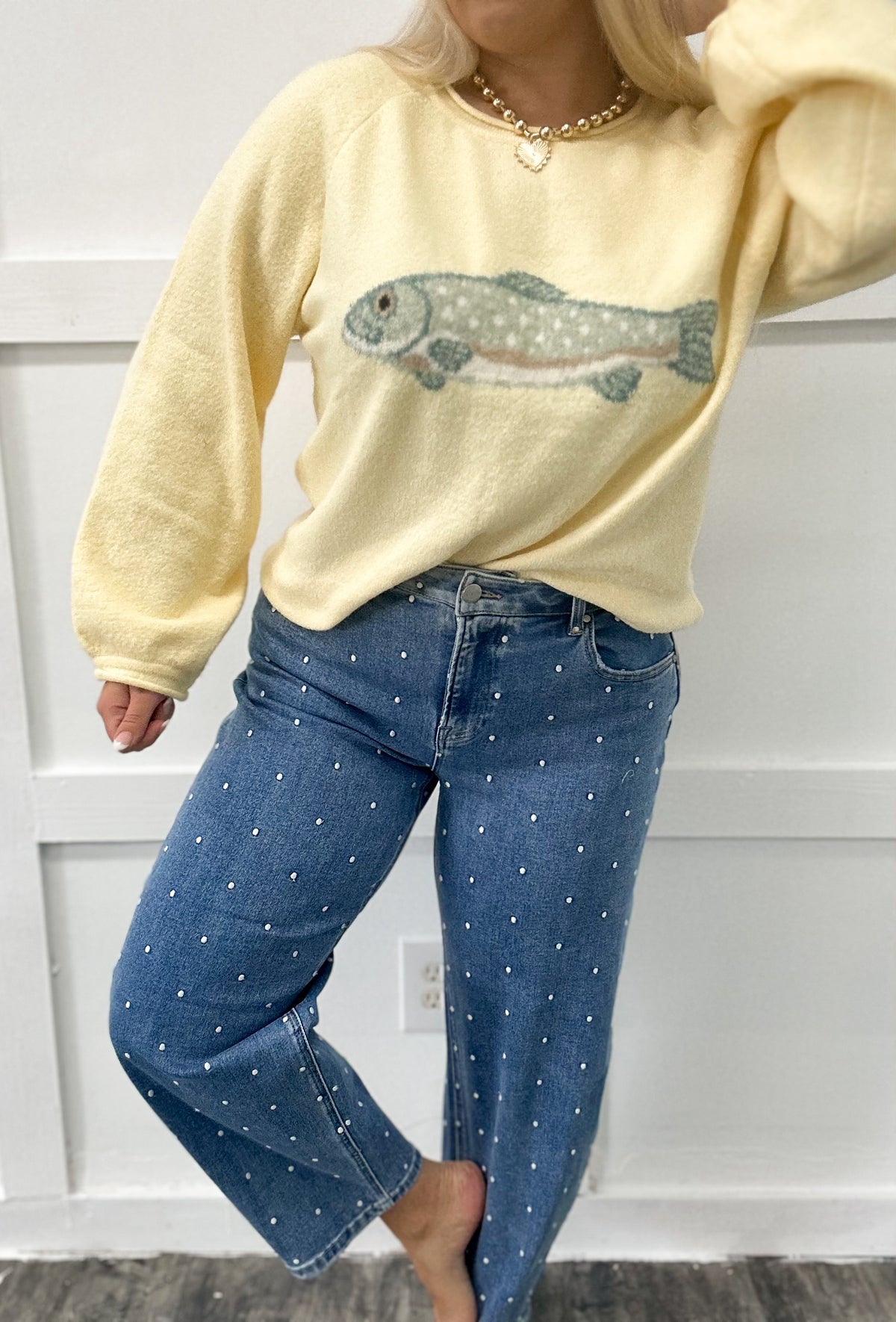 RISEN Polka Dot Super Stretch Barrel Jeans