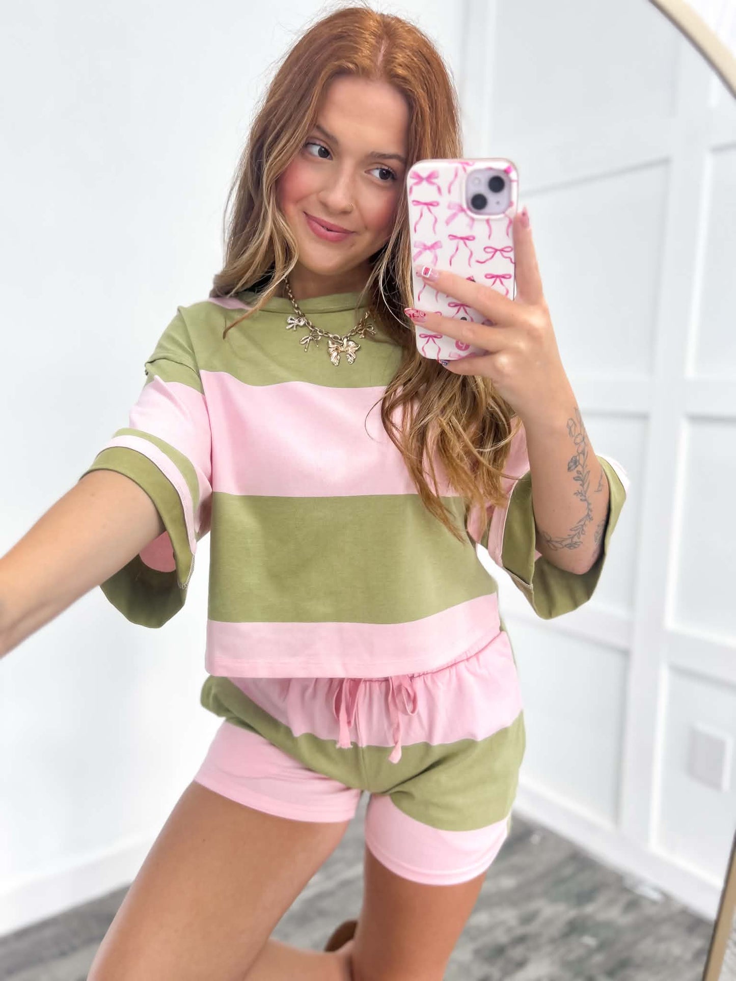 Pink Tiki Striped Short Set