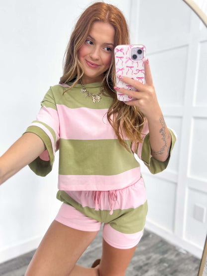 Pink Tiki Striped Short Set