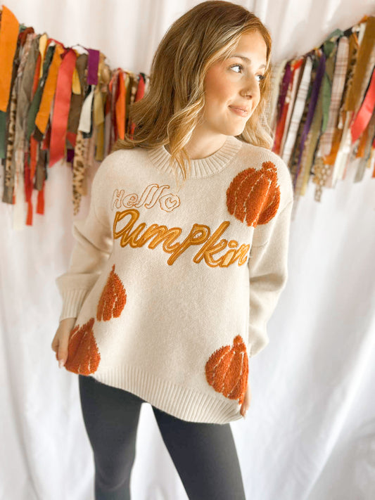 Hello Pumpkin Embroidered Sweater