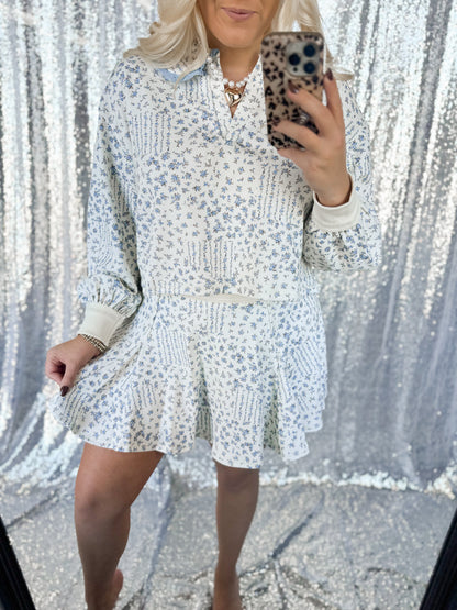Blue Floral Lace Skort Set