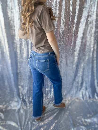 Zenana Raw Hem Straight Denim