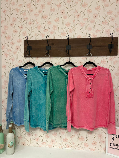 Acid Wash Long Sleeve Tops