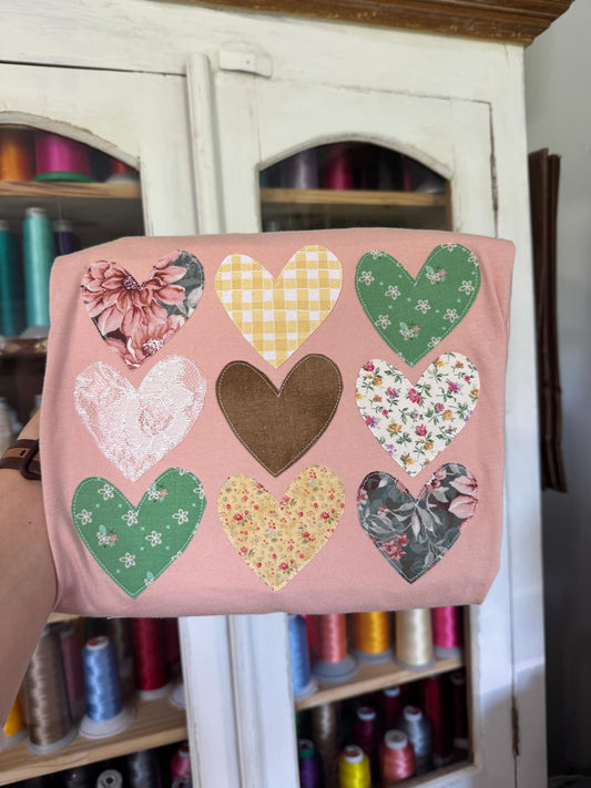Quilted Appliqué Patchwork Hearts Tee