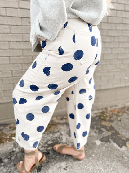 Blue Polka Dot Barrel Jeans