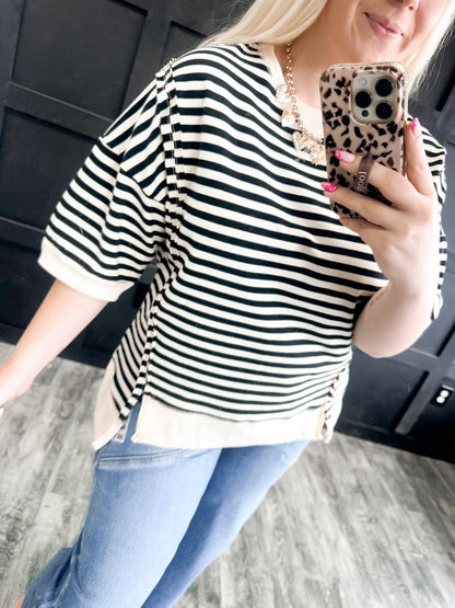 Black & Cream Oversized Striped Top