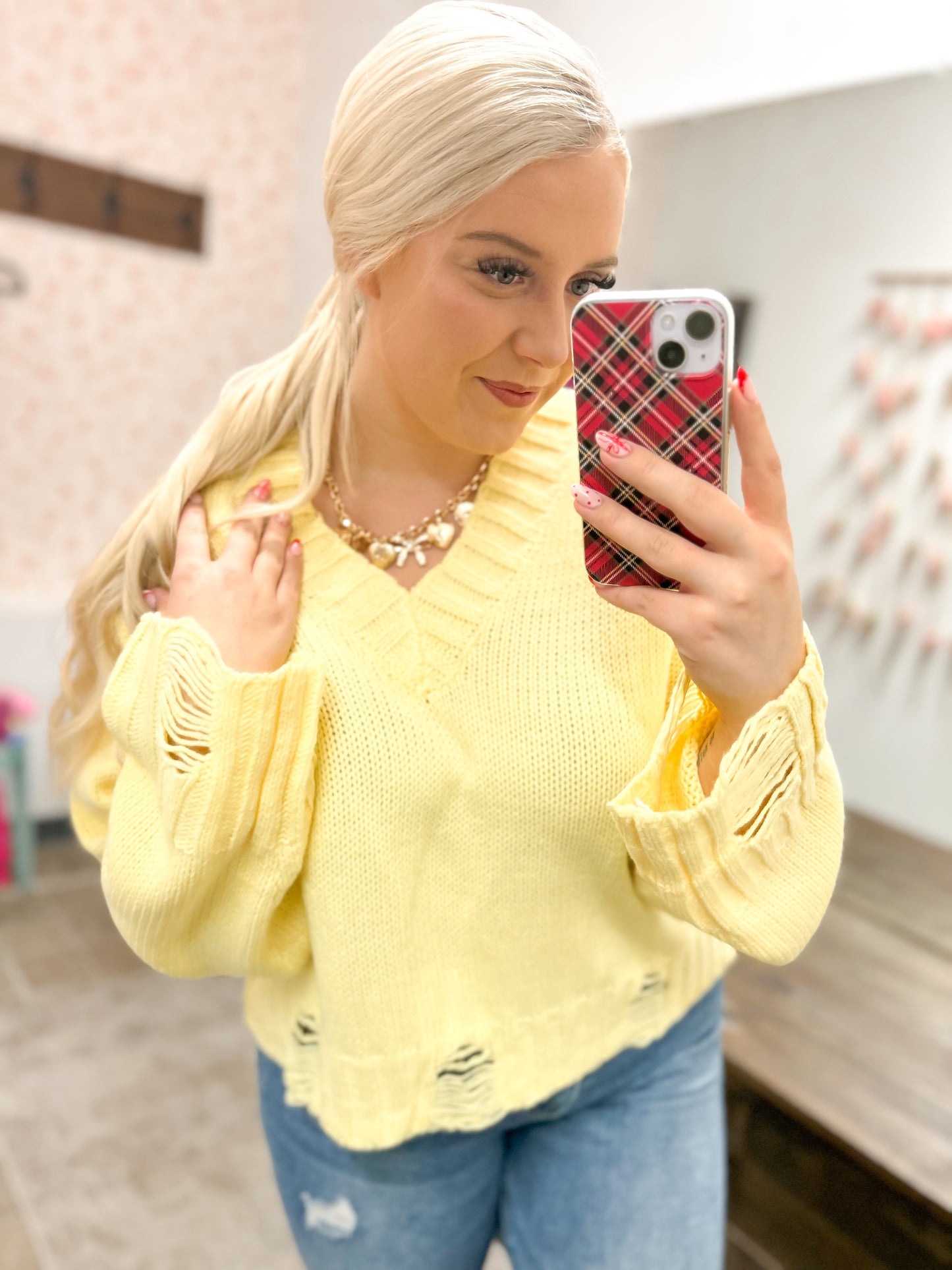 Lemon Drop Distressed Sweater
