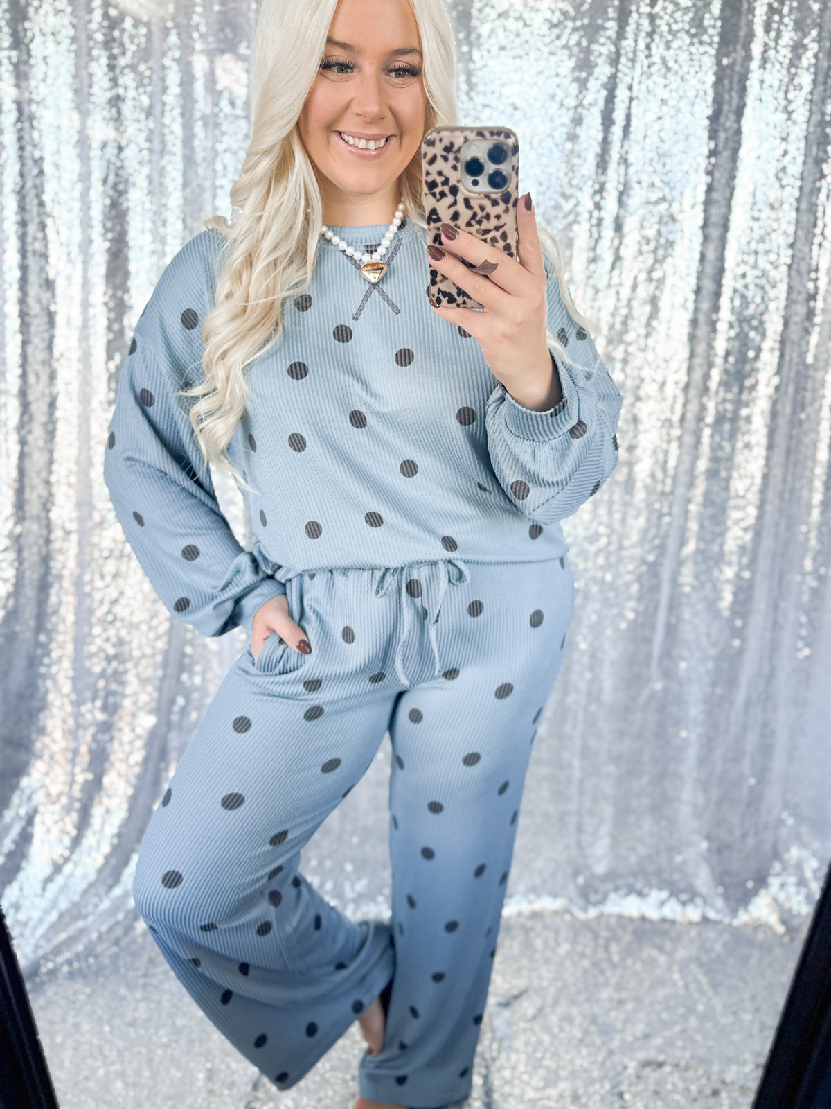 Blue & Brown Ribbed Polka Dot {SET}