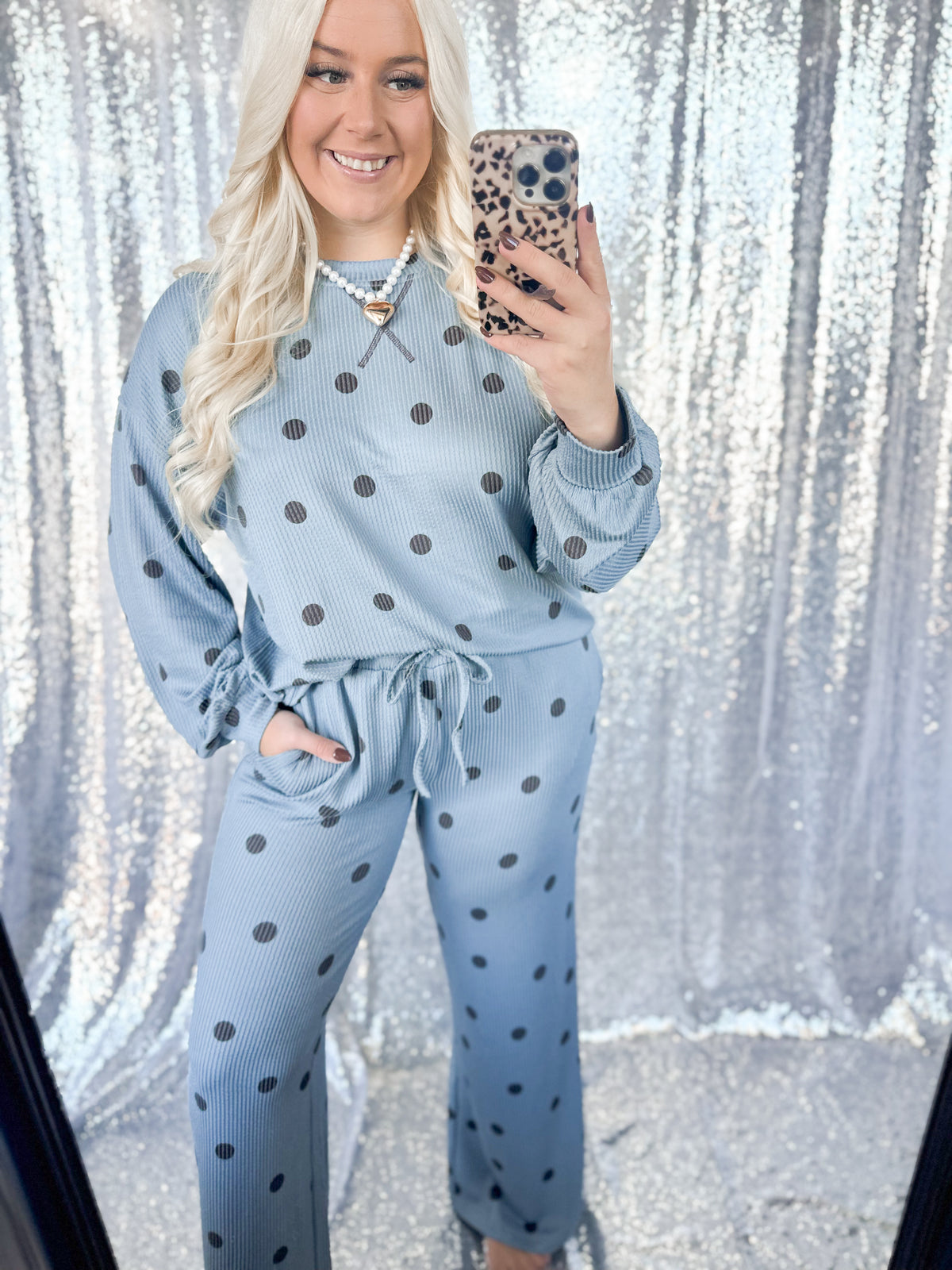 Blue & Brown Ribbed Polka Dot {SET}