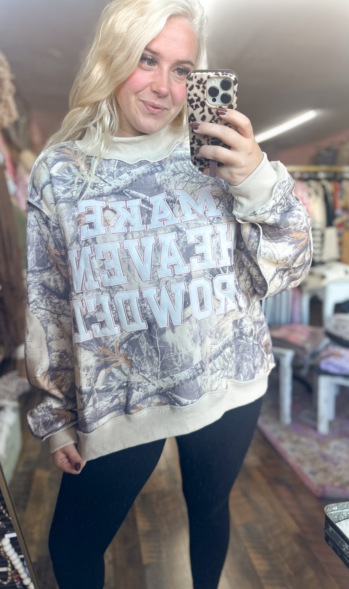 Make Heaven Crowded Camo Mockneck
