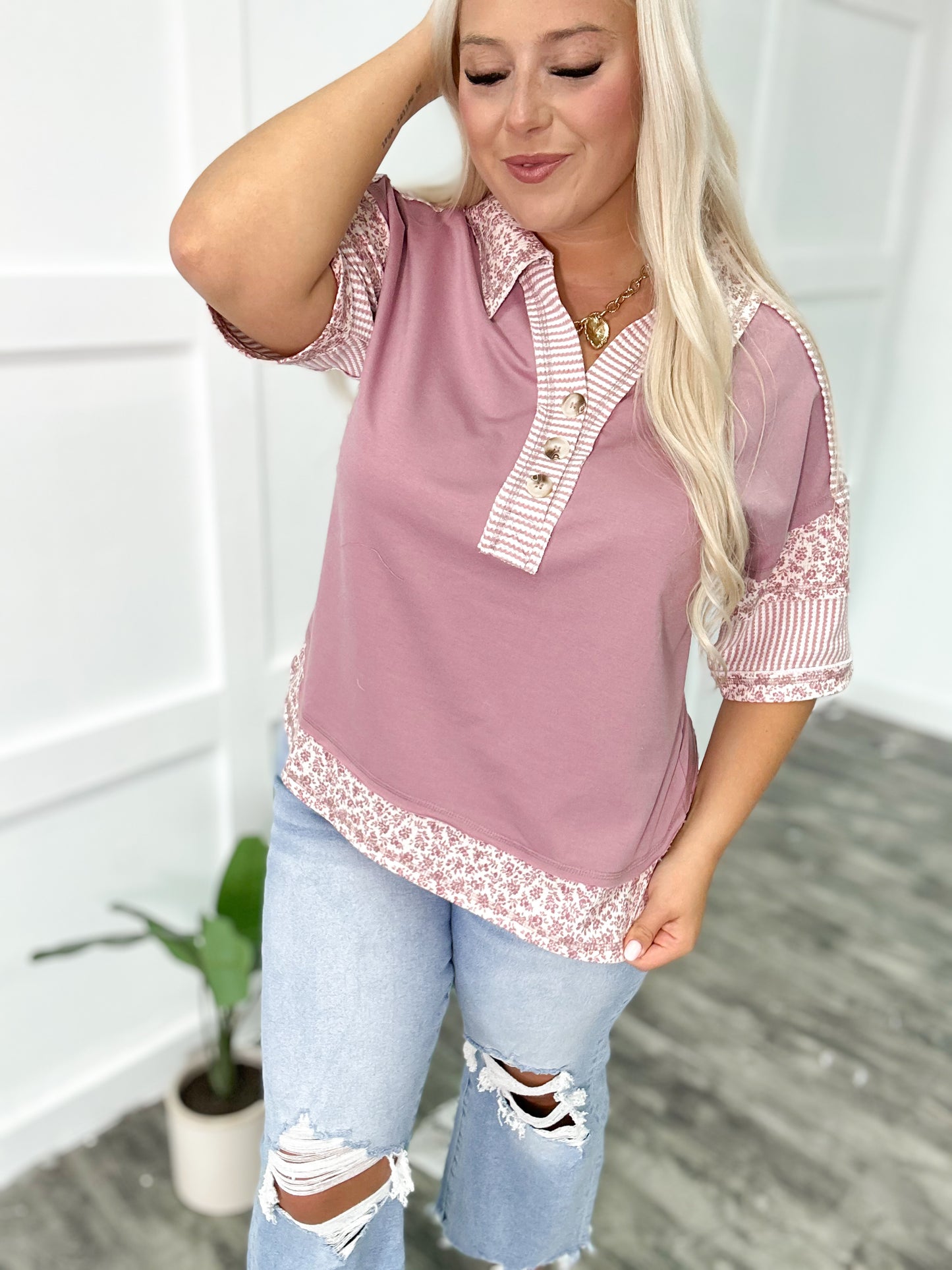 Mauve Meadows Oversized Button Top