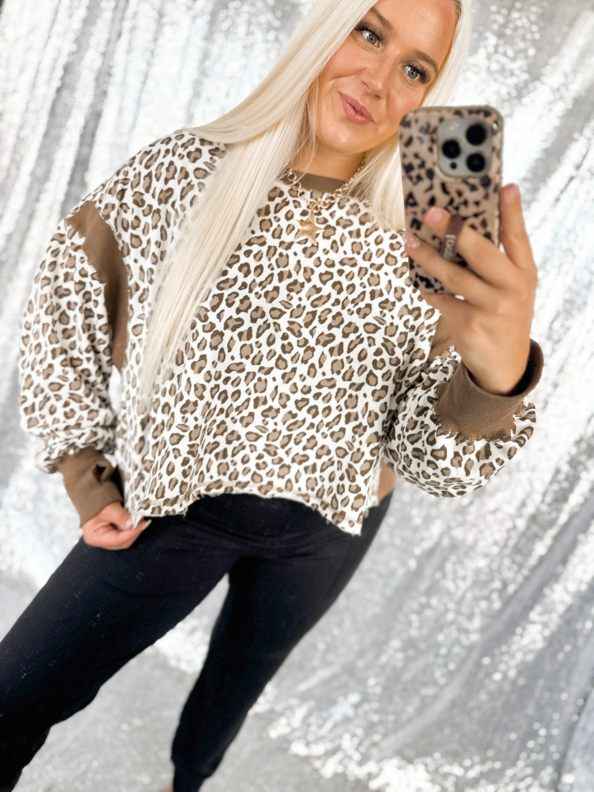 Wild Side Raw Hem Open Back Crewneck