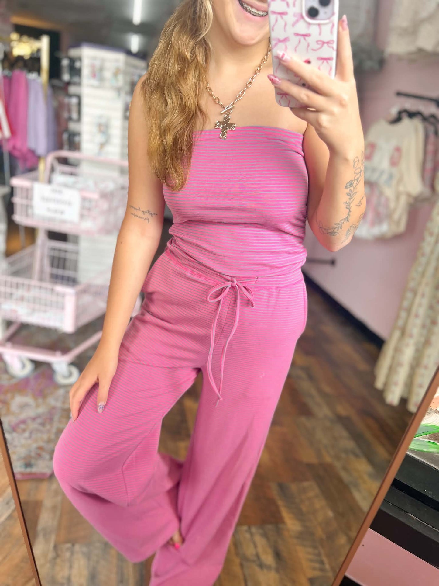 Pink & Aqua Striped Tube Top Set