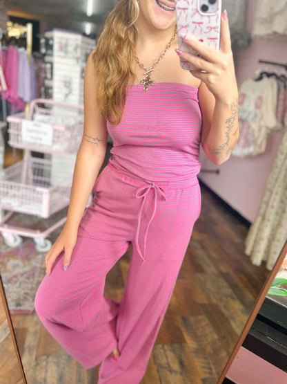 Pink & Aqua Striped Tube Top Set