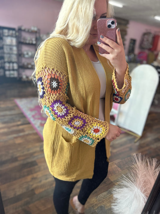 Blakeley Mustard Crochet Cardigan