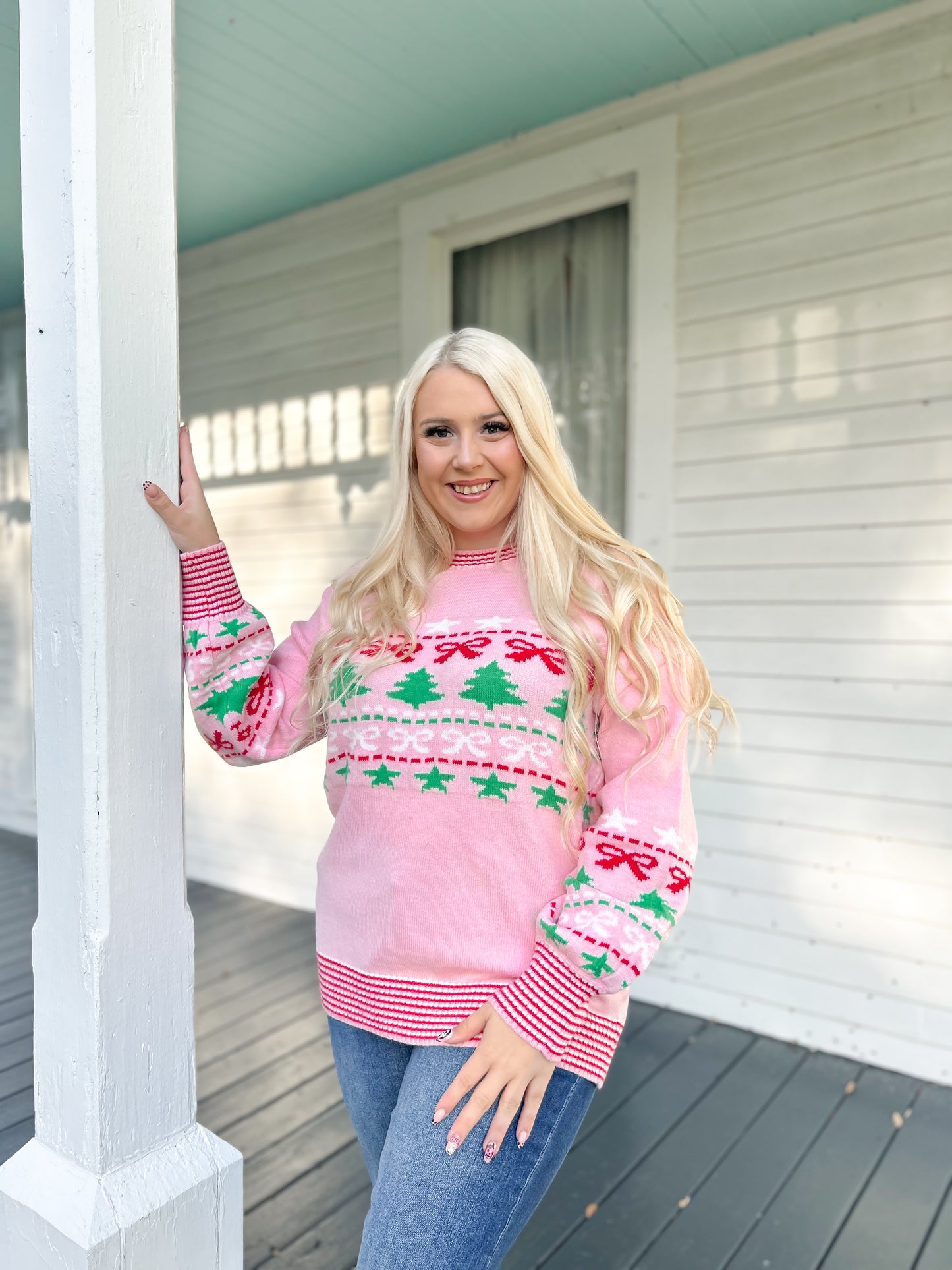 Pink Christmas Cottage Sweater