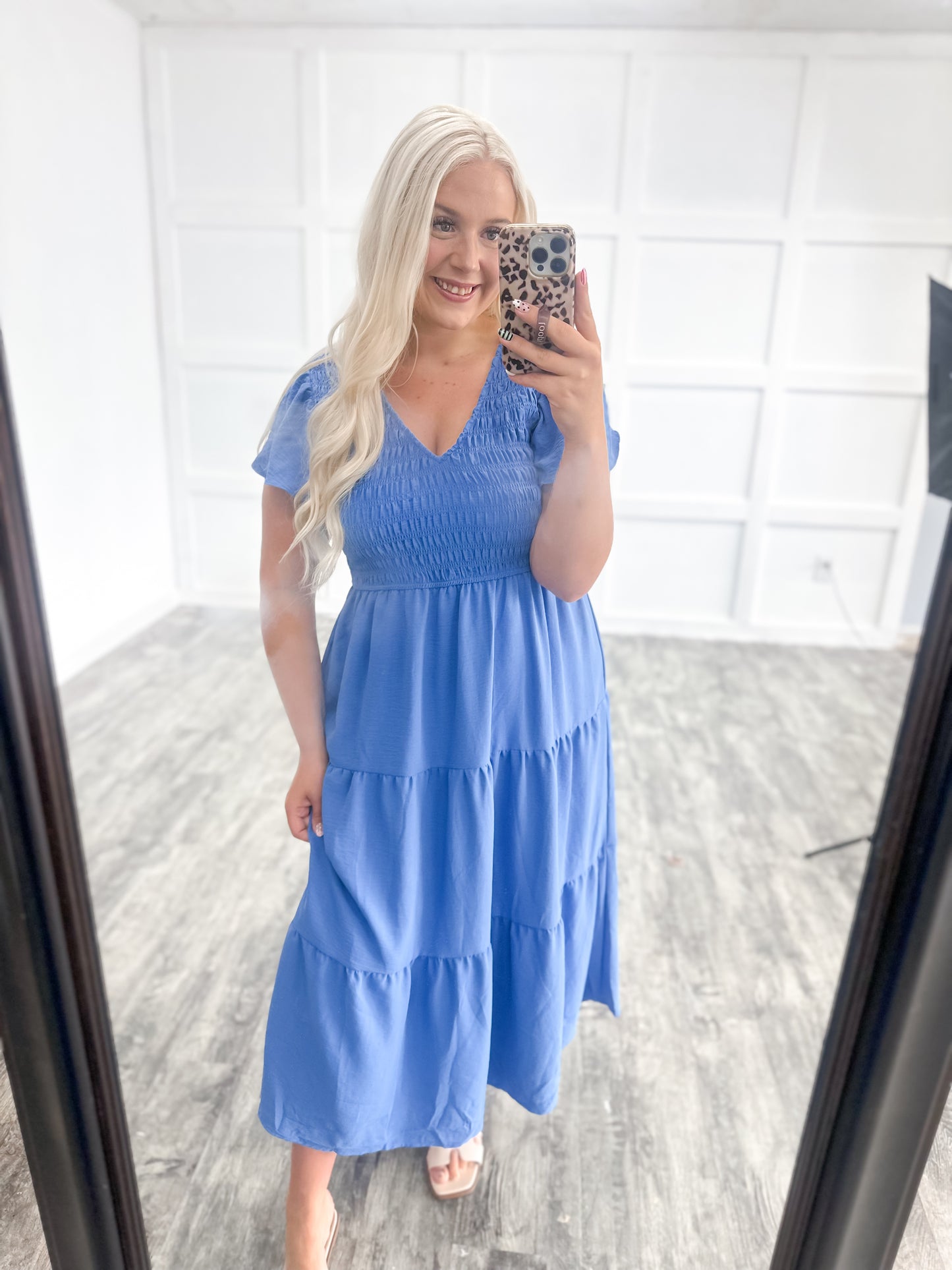 Blue Smocked Maxi Dress