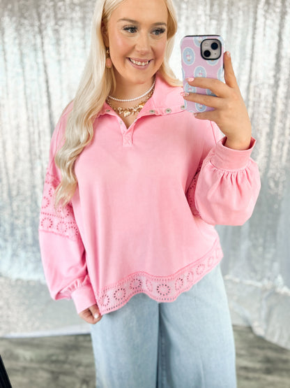Pink Eyelet Lace Button Top