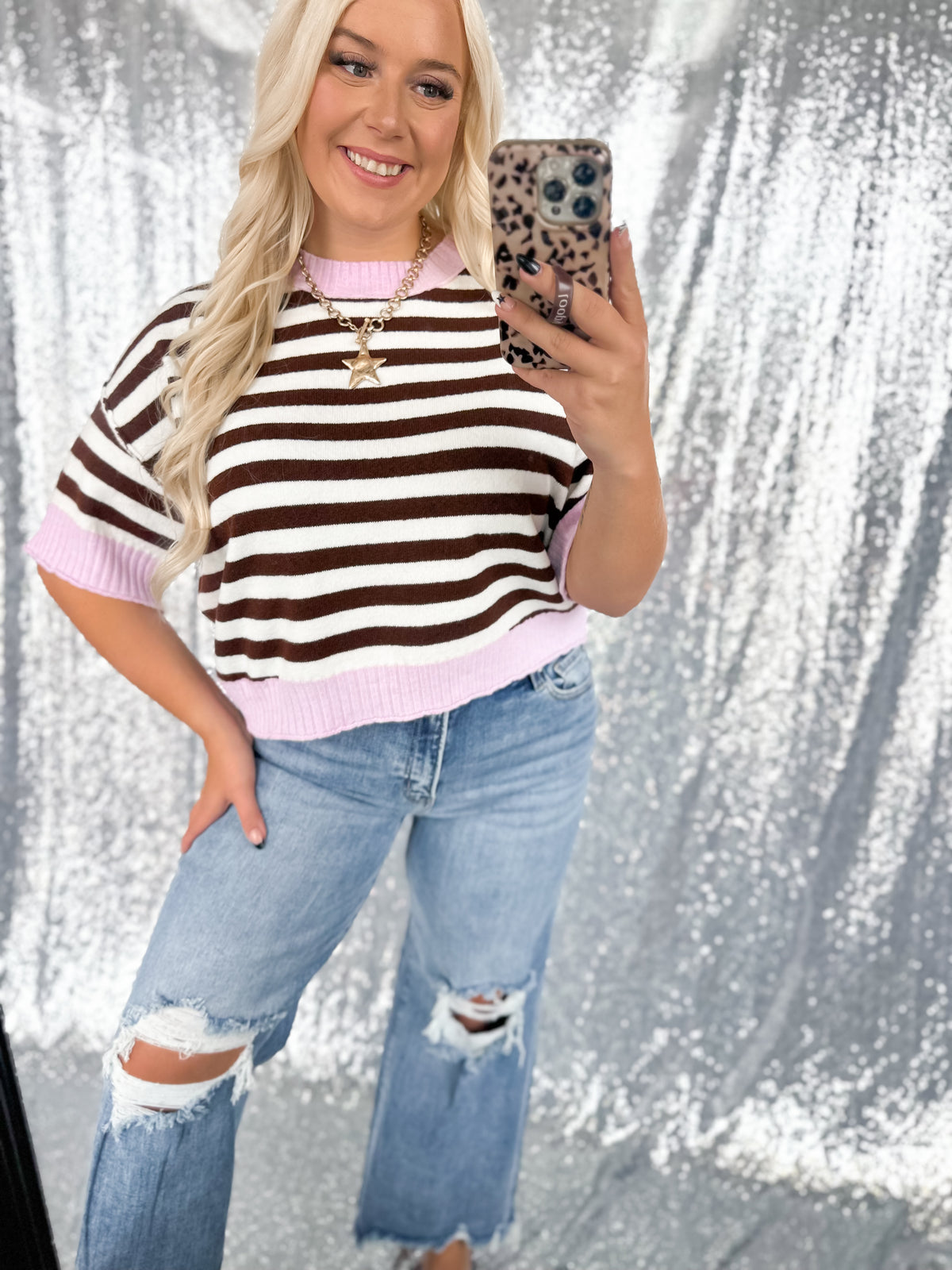 Mocha & Pink Striped Top