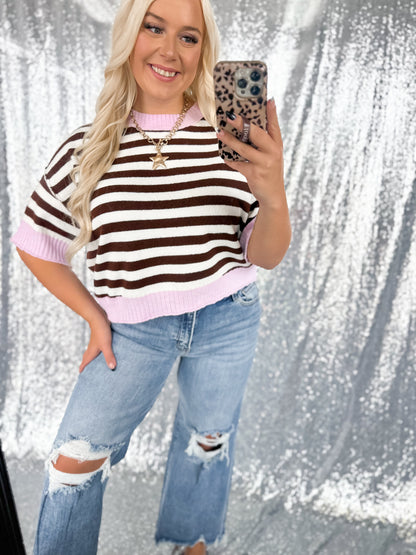 Mocha & Pink Striped Top