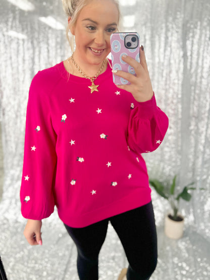 Fuchsia Floral Star Sweater