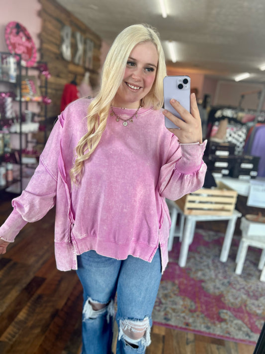 Oversized Acid Wash Crewneck (Baby Pink)
