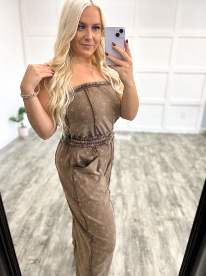 Fall Floral Strapless Jumpsuit
