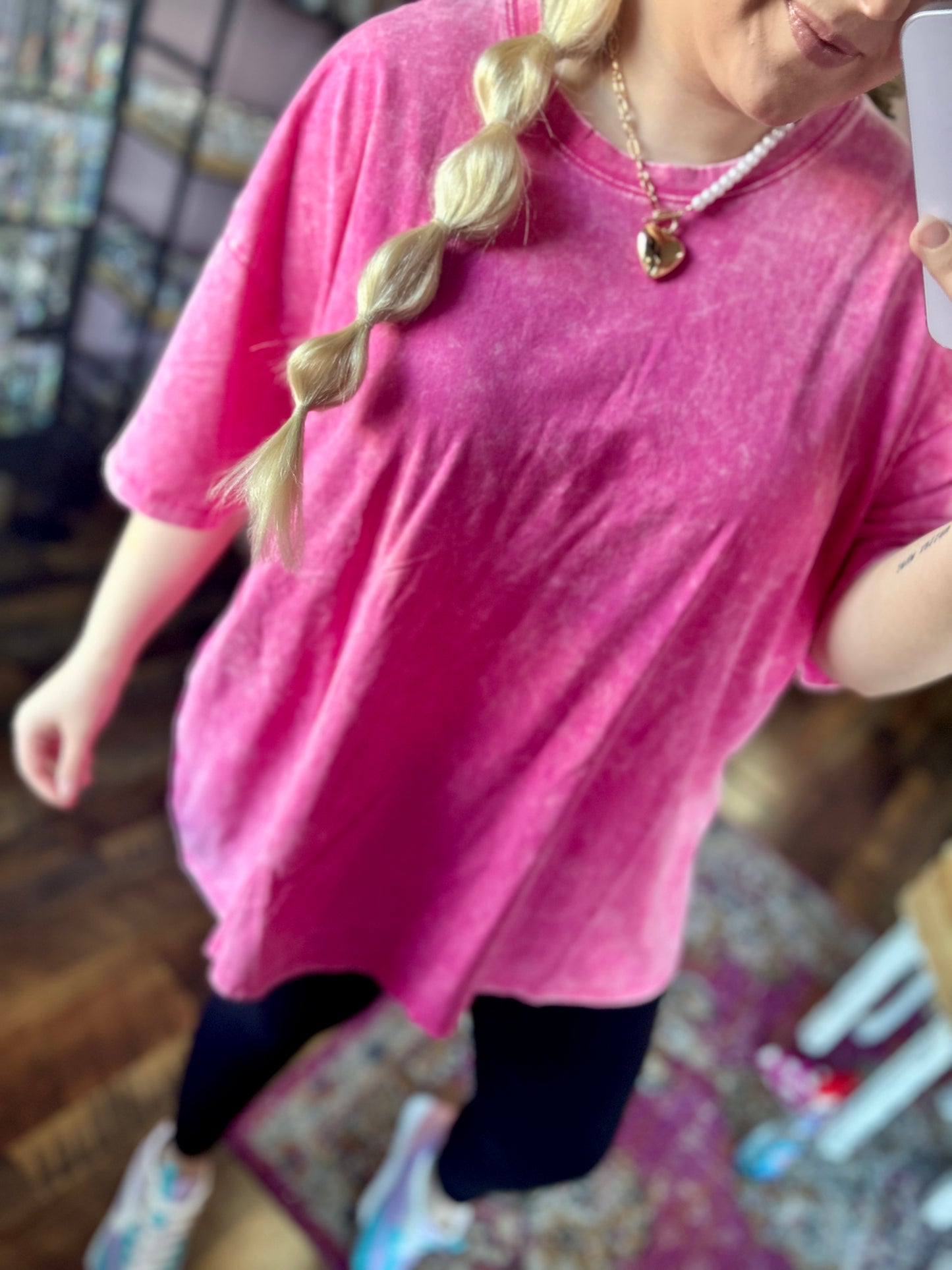 Acid Wash Oversized Tee (Fuschia)