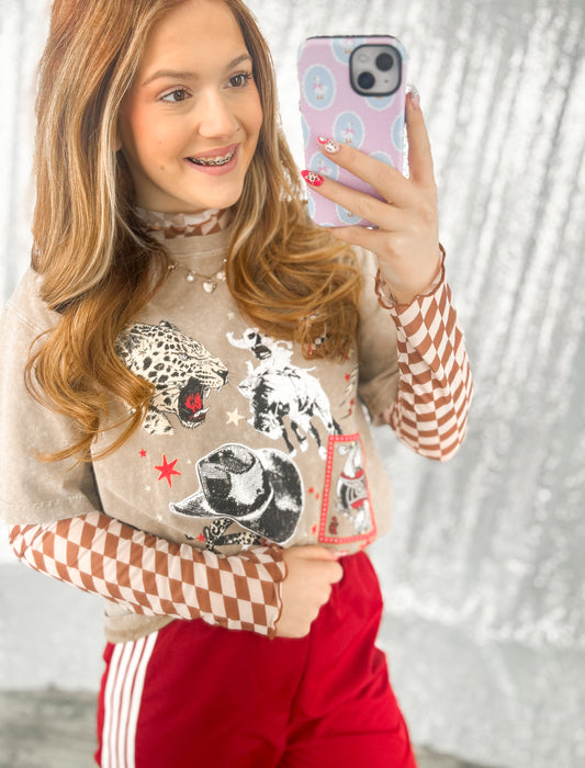 Tan Checker Mesh Top