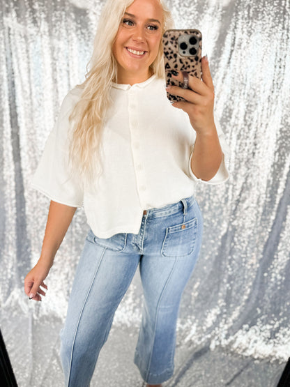Cream Raw Hem Button Cardigan