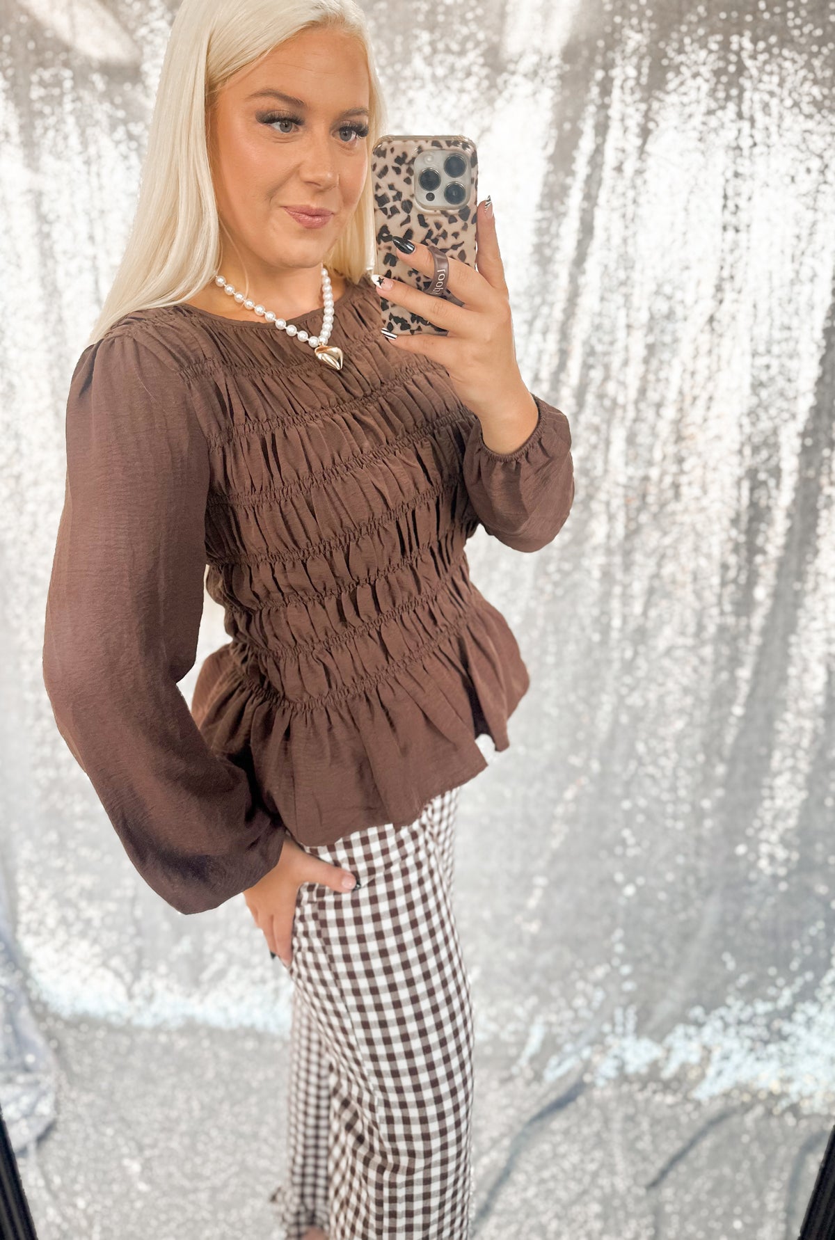 Brown Ruched Babydoll Top