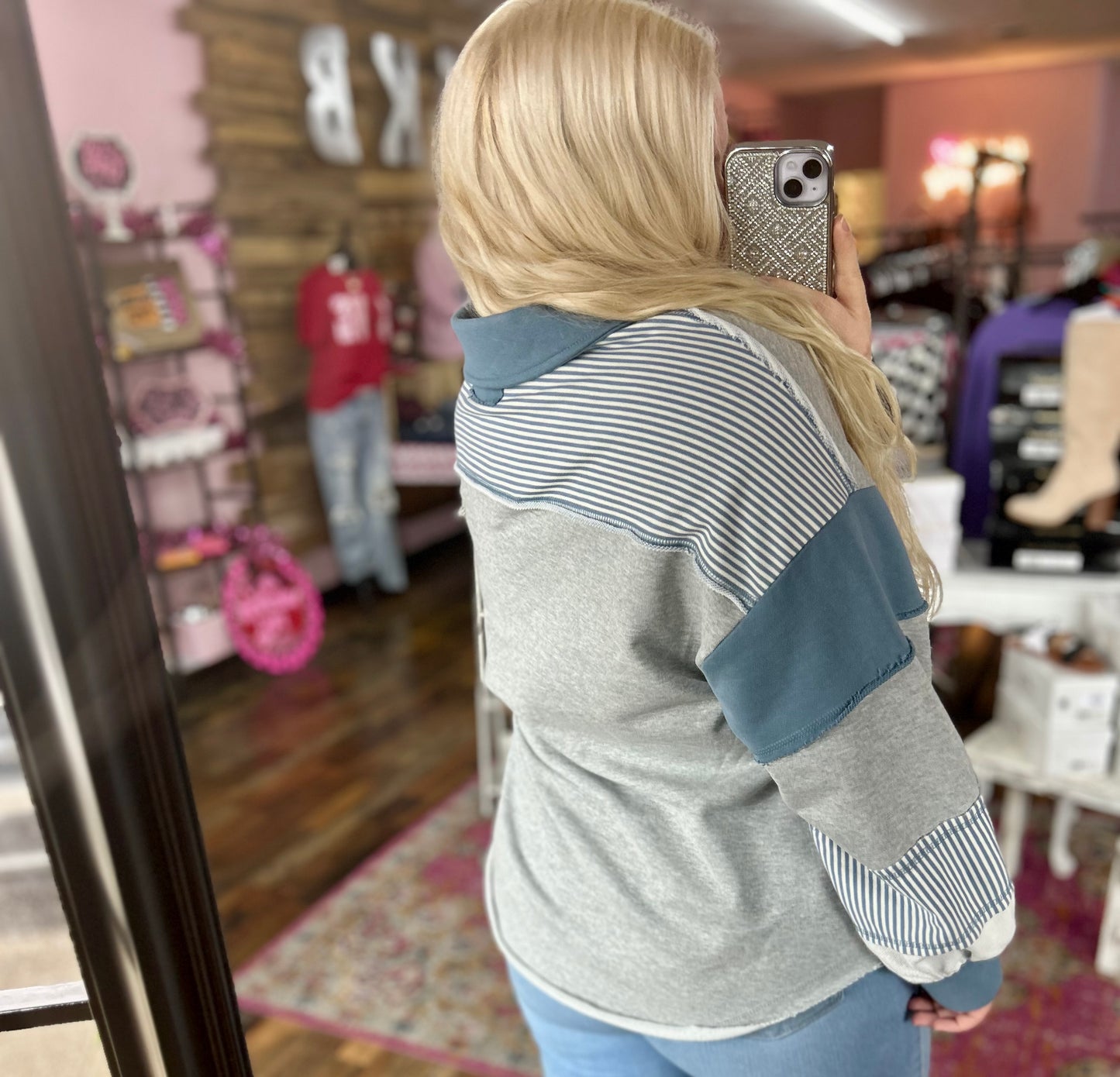 Heather Button Colorblock Top