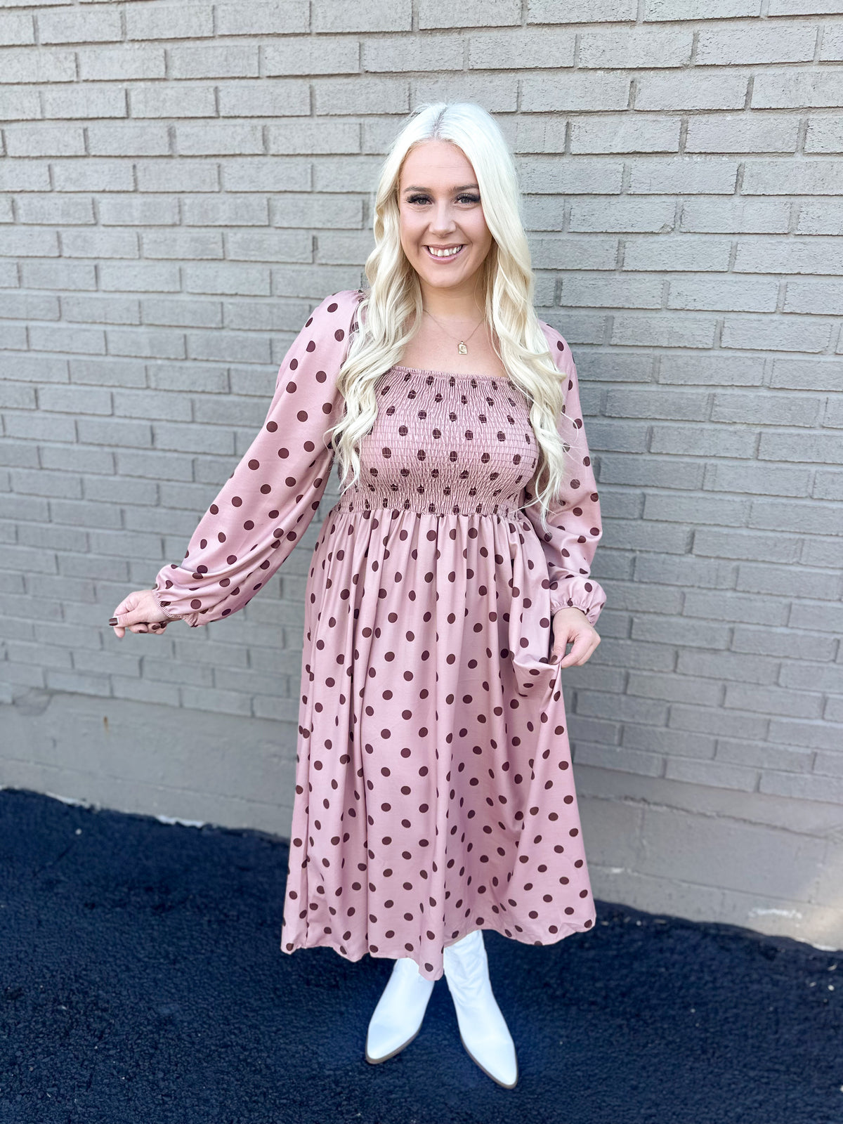 Mocha Polka Dot Maxi Dress