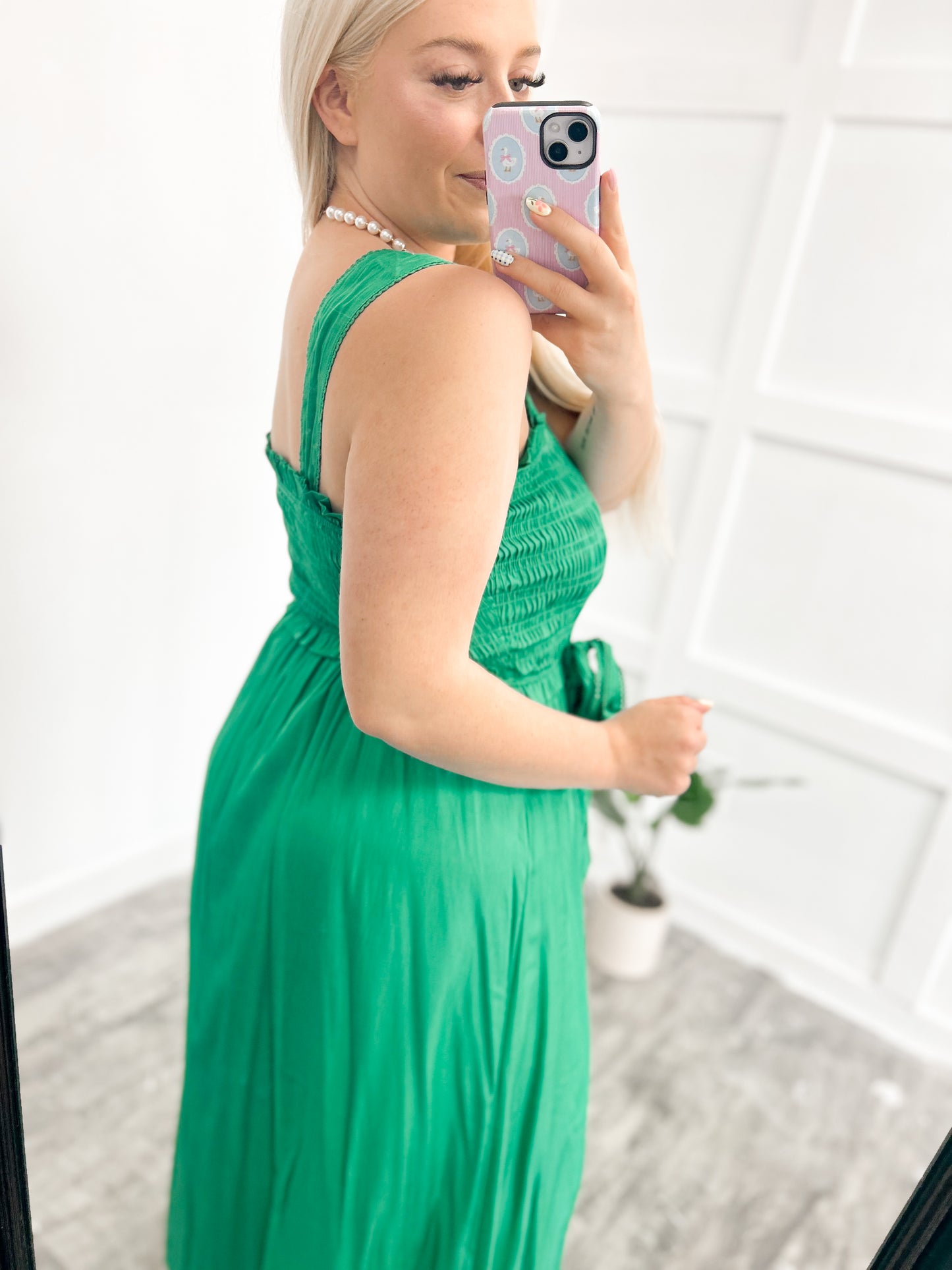 Kelly Green Smocked Maxi