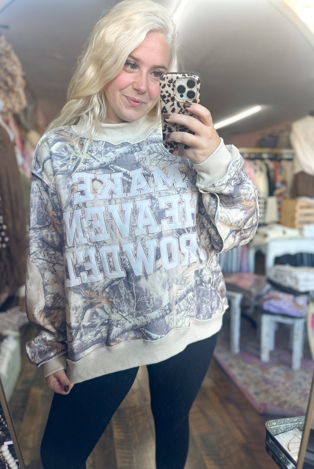 Make Heaven Crowded Camo Mockneck