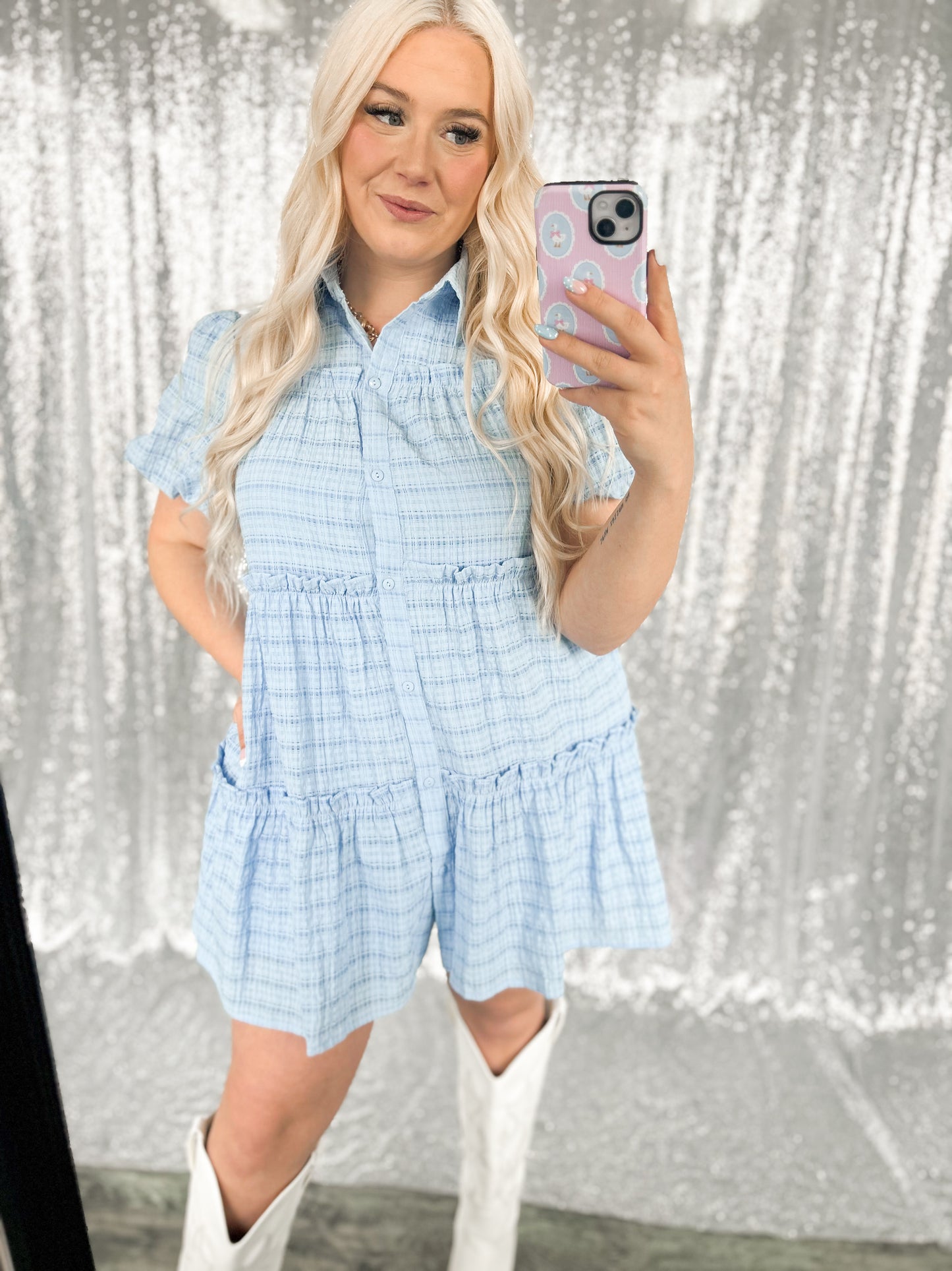 Blue Babydoll Ruffle Dress