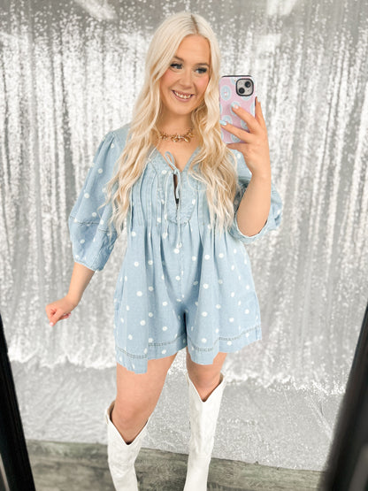 Denim Polka Dot Romper