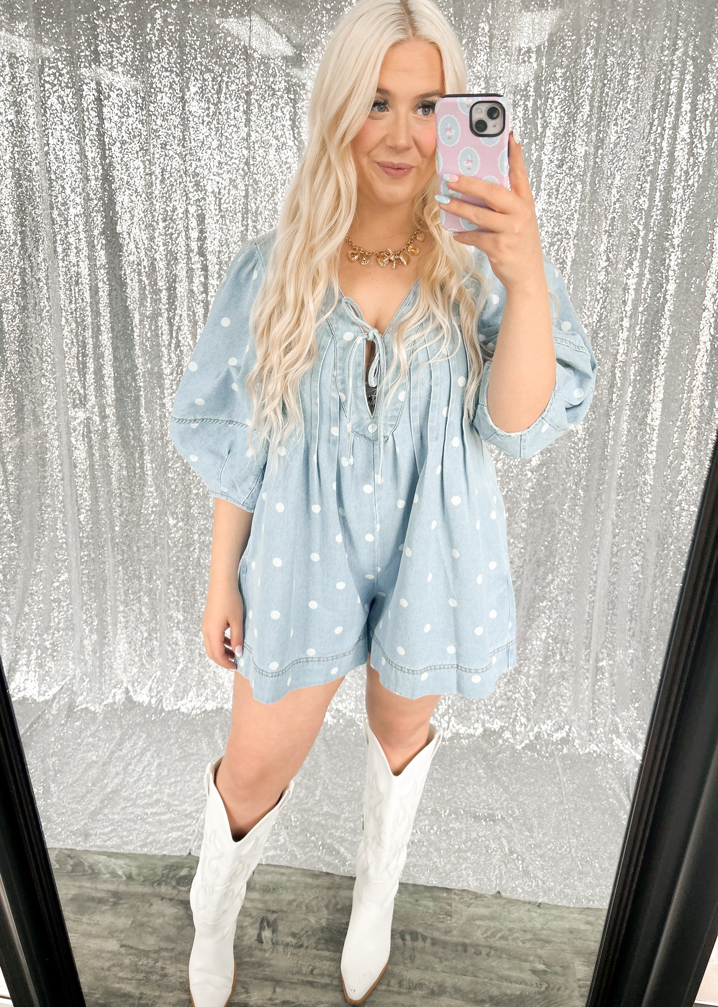 Denim Polka Dot Romper